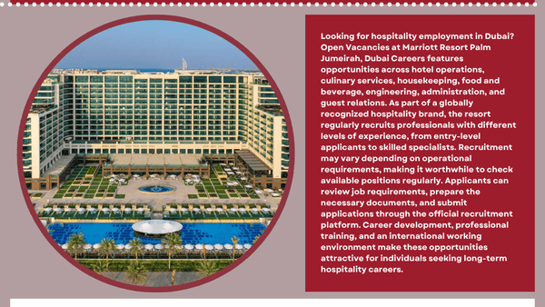 Apply for Open Vacancies at Marriott Resort Palm Jumeirah, Dubai